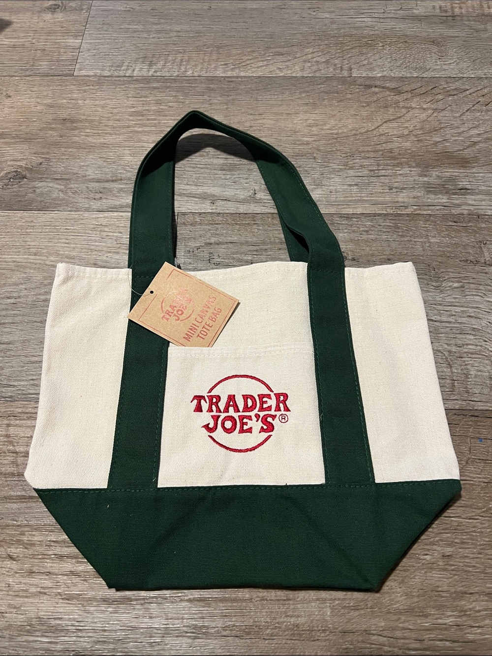 Canvas Tote Bag in Cream and Dark Green